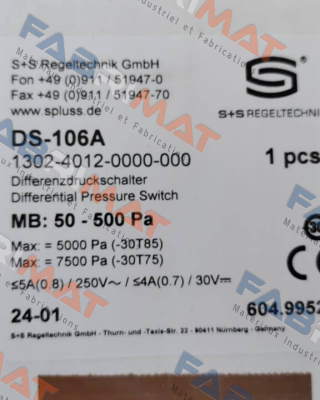 S+S REGELTECHNIK-(1302-4012-0000-000) DS-106 A price