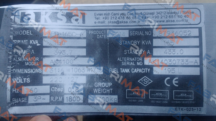 AKSA-APD 165C-6 - obsolete , replacement is APD 165 A  price