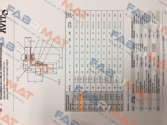 Avit-SV102-1015-01 , type  SV 10x1,5 G 3/8"A NBR   price