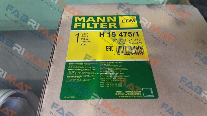Mann Filter (Mann-Hummel)-P/N: 6785057910 Type: H 15 475/1 price