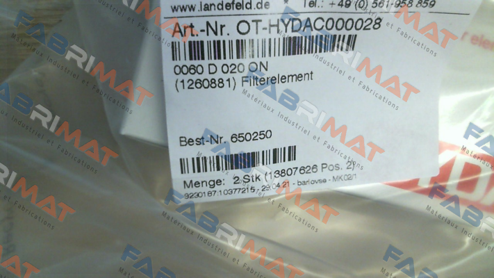 Hydac-1260881 / 0060 D 020 BN4HC price