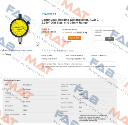 Starrett-25-881J AGD2  price