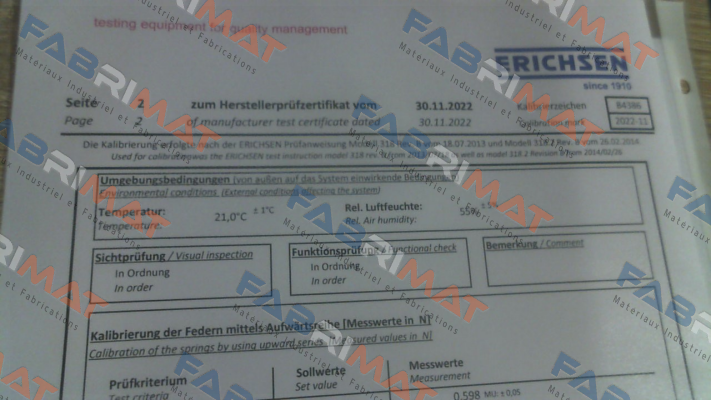 Erichsen-Calibration certificate for 00200131 price